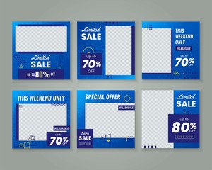 Social media post templates. For personal and business accounts. Blue geometric wireframe background instagram post template.