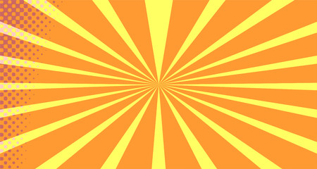 Vintage colorful comic book background. Orange blank bubbles of different shapes. Rays, radial, halftone, dotted effects. For sale banner empty Place for text 1960s. Copy space vector eps10.