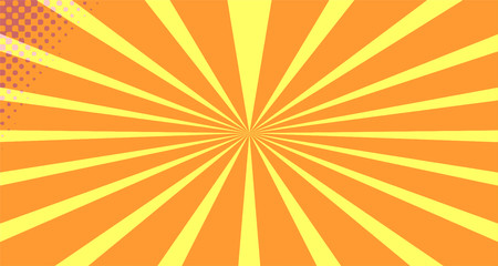 Vintage colorful comic book background. Orange blank bubbles of different shapes. Rays, radial, halftone, dotted effects. For sale banner empty Place for text 1960s. Copy space vector eps10.