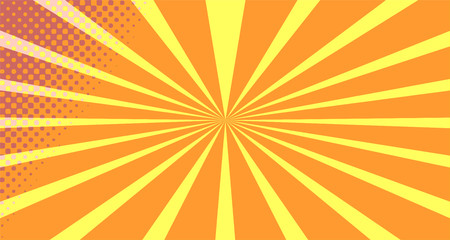 Vintage colorful comic book background. Orange blank bubbles of different shapes. Rays, radial, halftone, dotted effects. For sale banner empty Place for text 1960s. Copy space vector eps10.