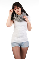 Blank t-shirt mock-up - Cute preppy, fashion geek girl ready for your design