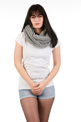 Blank t-shirt mock-up - Cute preppy, fashion geek girl ready for your design