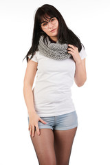 Blank t-shirt mock-up - Cute preppy, fashion geek girl ready for your design