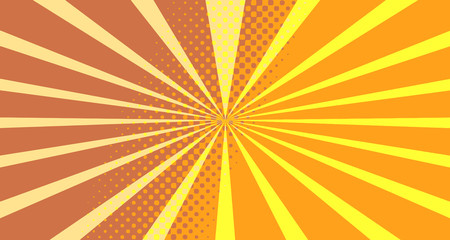 Vintage colorful comic book background. Orange blank bubbles of different shapes. Rays, radial, halftone, dotted effects. For sale banner empty Place for text 1960s. Copy space vector eps10.