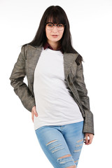 Blank t-shirt mock-up - Cute preppy, fashion geek girl ready for your design