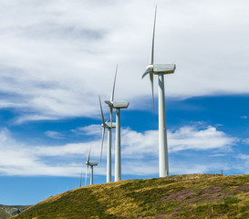 Wind turbines and white clouds