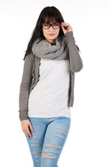 Blank t-shirt mock-up - Cute preppy, fashion geek girl ready for your design