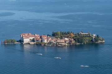 Fototapeta na wymiar Aerial view of Bella island (Beautiful island), Lake Maggiore, Northern Italy