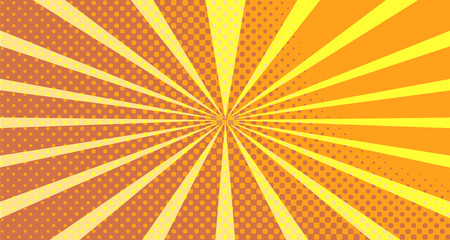 Vintage colorful comic book background. Orange blank bubbles of different shapes. Rays, radial, halftone, dotted effects. For sale banner empty Place for text 1960s. Copy space vector eps10.