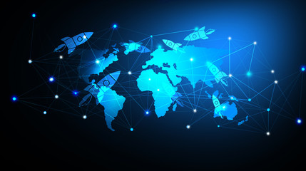 rocket and world map, war