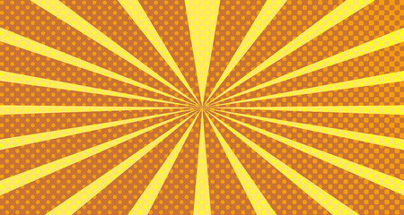 Vintage colorful comic book background. Orange blank bubbles of different shapes. Rays, radial, halftone, dotted effects. For sale banner empty Place for text 1960s. Copy space vector eps10.