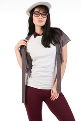 Blank t-shirt mock-up - Cute preppy, fashion geek girl ready for your design