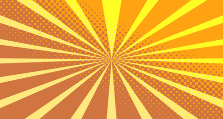 Vintage colorful comic book background. Orange blank bubbles of different shapes. Rays, radial, halftone, dotted effects. For sale banner empty Place for text 1960s. Copy space vector eps10.