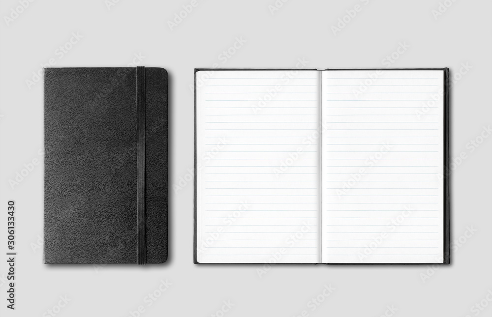 Canvas Prints Black closed and open notebooks isolated on grey