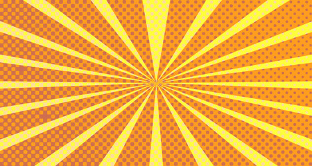 Vintage colorful comic book background. Orange blank bubbles of different shapes. Rays, radial, halftone, dotted effects. For sale banner empty Place for text 1960s. Copy space vector eps10.