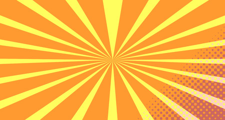 Vintage colorful comic book background. Orange blank bubbles of different shapes. Rays, radial, halftone, dotted effects. For sale banner empty Place for text 1960s. Copy space vector eps10.