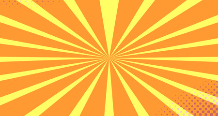 Vintage colorful comic book background. Orange blank bubbles of different shapes. Rays, radial, halftone, dotted effects. For sale banner empty Place for text 1960s. Copy space vector eps10.