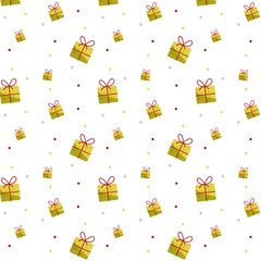 seamless pattern with christmas gifts. On white background. 