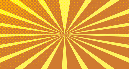 Vintage colorful comic book background. Orange blank bubbles of different shapes. Rays, radial, halftone, dotted effects. For sale banner empty Place for text 1960s. Copy space vector eps10.