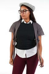 Blank t-shirt mock-up - Cute preppy, fashion geek girl ready for your design