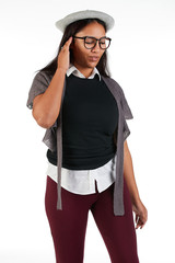 Blank t-shirt mock-up - Cute preppy, fashion geek girl ready for your design