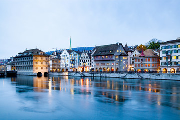 scenic view of historic Zurich city center, Canton of Zurich, Switzerland