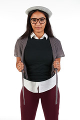 Blank t-shirt mock-up - Cute preppy, fashion geek girl ready for your design