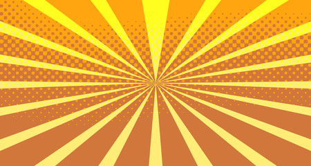 Vintage colorful comic book background. Orange blank bubbles of different shapes. Rays, radial, halftone, dotted effects. For sale banner empty Place for text 1960s. Copy space vector eps10.