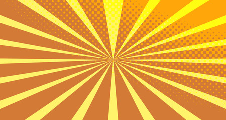 Fototapeta premium Vintage colorful comic book background. Orange blank bubbles of different shapes. Rays, radial, halftone, dotted effects. For sale banner empty Place for text 1960s. Copy space vector eps10.