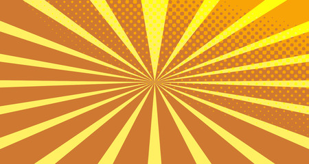 Vintage colorful comic book background. Orange blank bubbles of different shapes. Rays, radial, halftone, dotted effects. For sale banner empty Place for text 1960s. Copy space vector eps10.