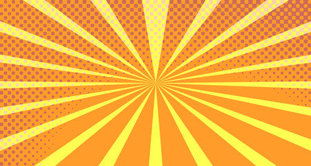 Vintage colorful comic book background. Orange blank bubbles of different shapes. Rays, radial, halftone, dotted effects. For sale banner empty Place for text 1960s. Copy space vector eps10.