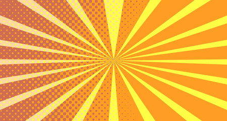 Obraz premium Vintage colorful comic book background. Orange blank bubbles of different shapes. Rays, radial, halftone, dotted effects. For sale banner empty Place for text 1960s. Copy space vector eps10.