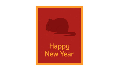 Year of rat vector illustration. Flat design - Chinese new year postcard with red rat and yellow Happy New Year title. Asian holidays, Chinese horoscope, 2020 Year concepts.