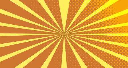 Vintage colorful comic book background. Orange blank bubbles of different shapes. Rays, radial, halftone, dotted effects. For sale banner empty Place for text 1960s. Copy space vector eps10.