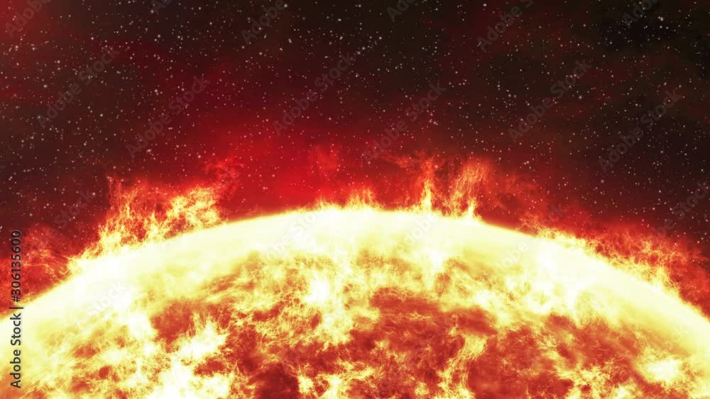 Wall mural close up of the sun burning brightly with stars in the background. seamlessly loopable computer gene