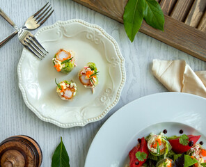 a plate with food and forks