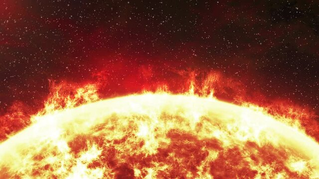 Close Up Of The Sun Burning Brightly With Stars In The Background. Seamlessly Loopable Computer Generated Animation.