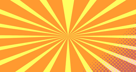 Vintage colorful comic book background. Orange blank bubbles of different shapes. Rays, radial, halftone, dotted effects. For sale banner empty Place for text 1960s. Copy space vector eps10.