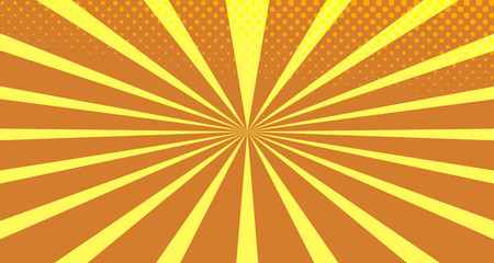 Vintage colorful comic book background. Orange blank bubbles of different shapes. Rays, radial, halftone, dotted effects. For sale banner empty Place for text 1960s. Copy space vector eps10.