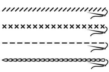 thread with needle border for your design on white, stock vector illustratio