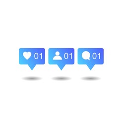 Like Comment Follow Icons Symbols. Popular Social Media Notification Symbols.