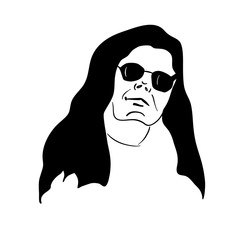 Confident woman in sun glasses - stylized black and white hand drawn portrait