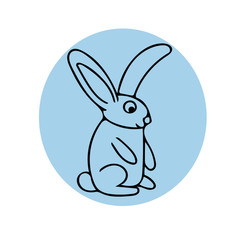composition hare in a blue circle hand drawn doodle style. Scandinavian simple style.
