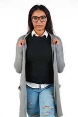 Blank t-shirt mock-up - Cute preppy, fashion geek girl ready for your design