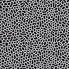 Organic seamless pattern with rounded shapes. Diffusion reaction background. Irregular stone effect design. Abstract vector illustration in black and white.