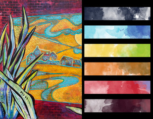 Landscape with Artistic Color Palette Guide for semi-abstract art in mix media style