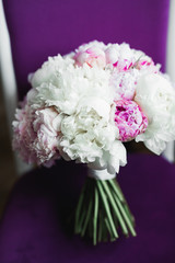 Beautiful wedding bouquet with different flowers, roses