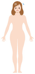Naked woman with troubled face /nude body , silhouette , outline shape vector illustration