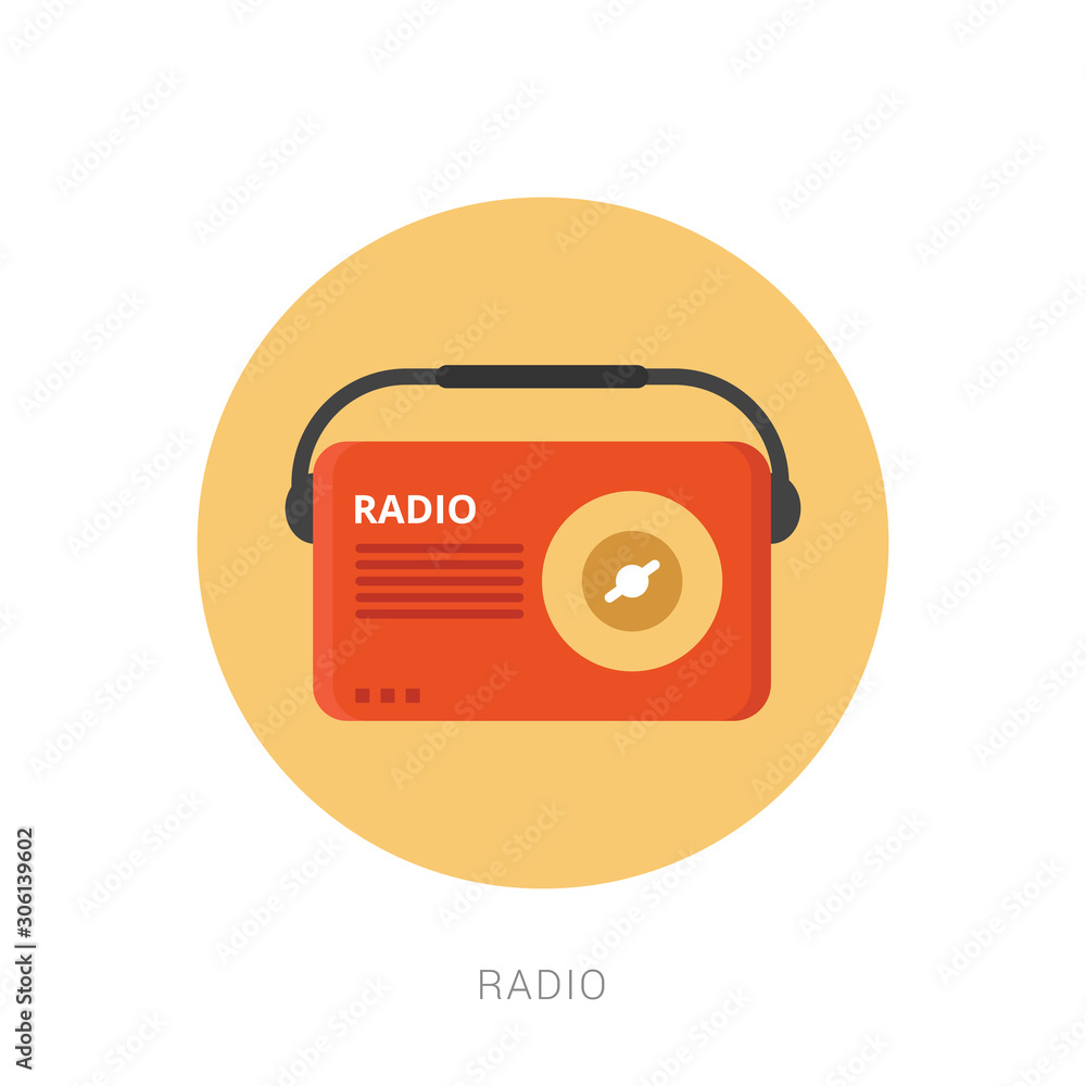 Poster old radio icon with flat color style