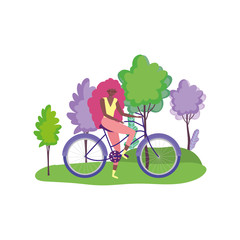 ecology young woman riding bike in the outdoor